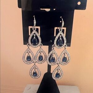 Carolee Silver Tone Blue Chandelier   2.5" Earrings